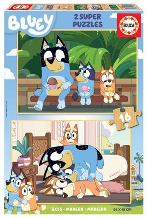 PUZZLE INFANTIL BLUEY 2X16 PIEZAS DE MADERA